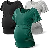 Rnxrbb Long Enough Maternity Shirts Short Sleeve Summer Pregnancy Tops& Tees Clothes V Neck Casual Outfits for Women 3 Pack