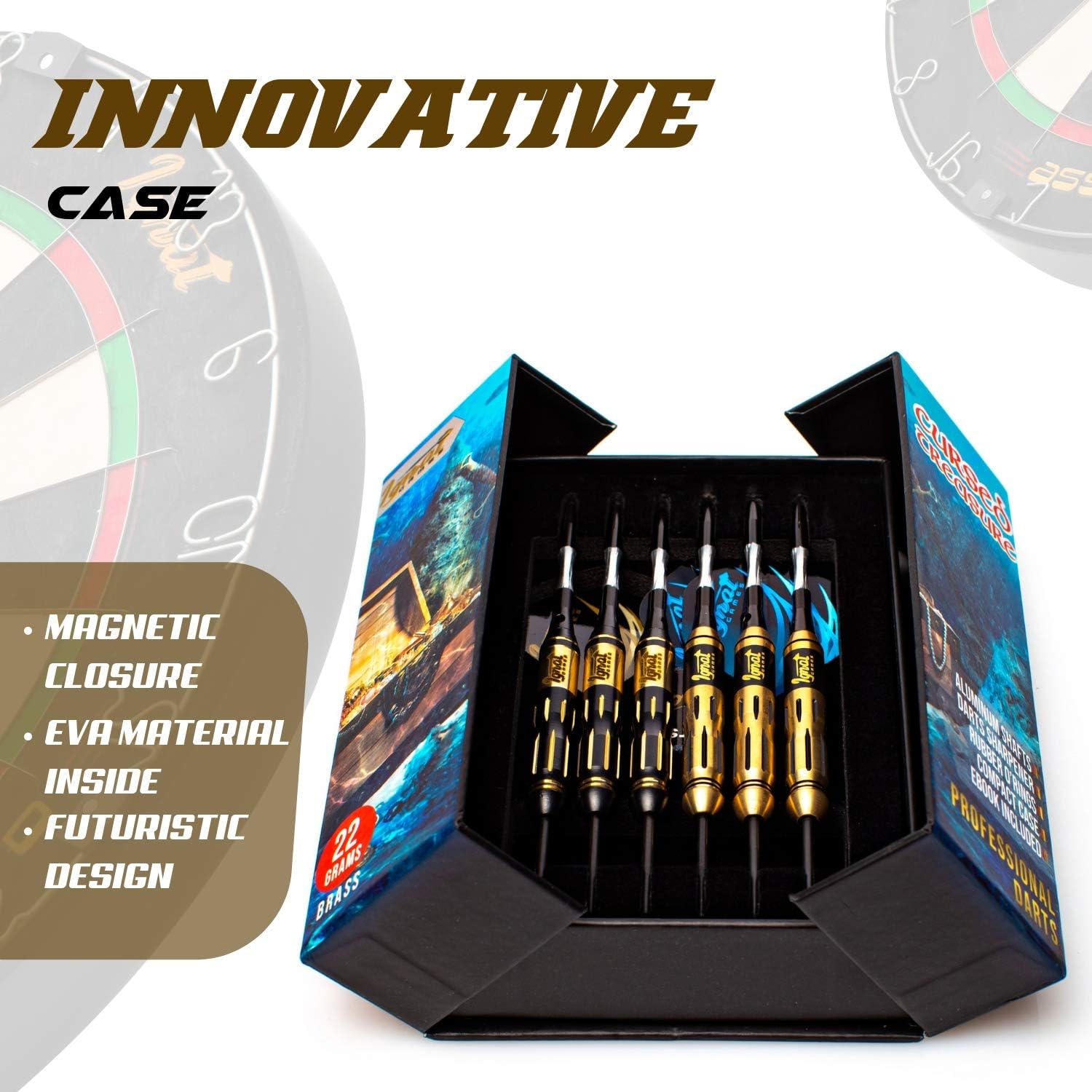 IgnatGames Steel Tip Darts Set - Professional Darts with Aluminum Shafts, Rubber O'Rings, and Extra Flights + Dart Sharpener + Innovative Case + Darts Guide (22g Cursed Treasure) : Sports & Outdoors