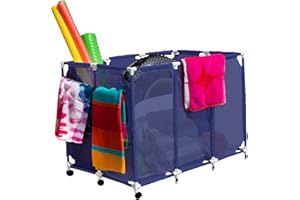 Essentially Yours Pool Noodles Holder, Toys, Floats, Balls and Floats Equipment Mesh Rolling Storage Organizer Bin, Extra-Large, (47.2" W x 30.2" L x 34" H), Blue/White Style 455119