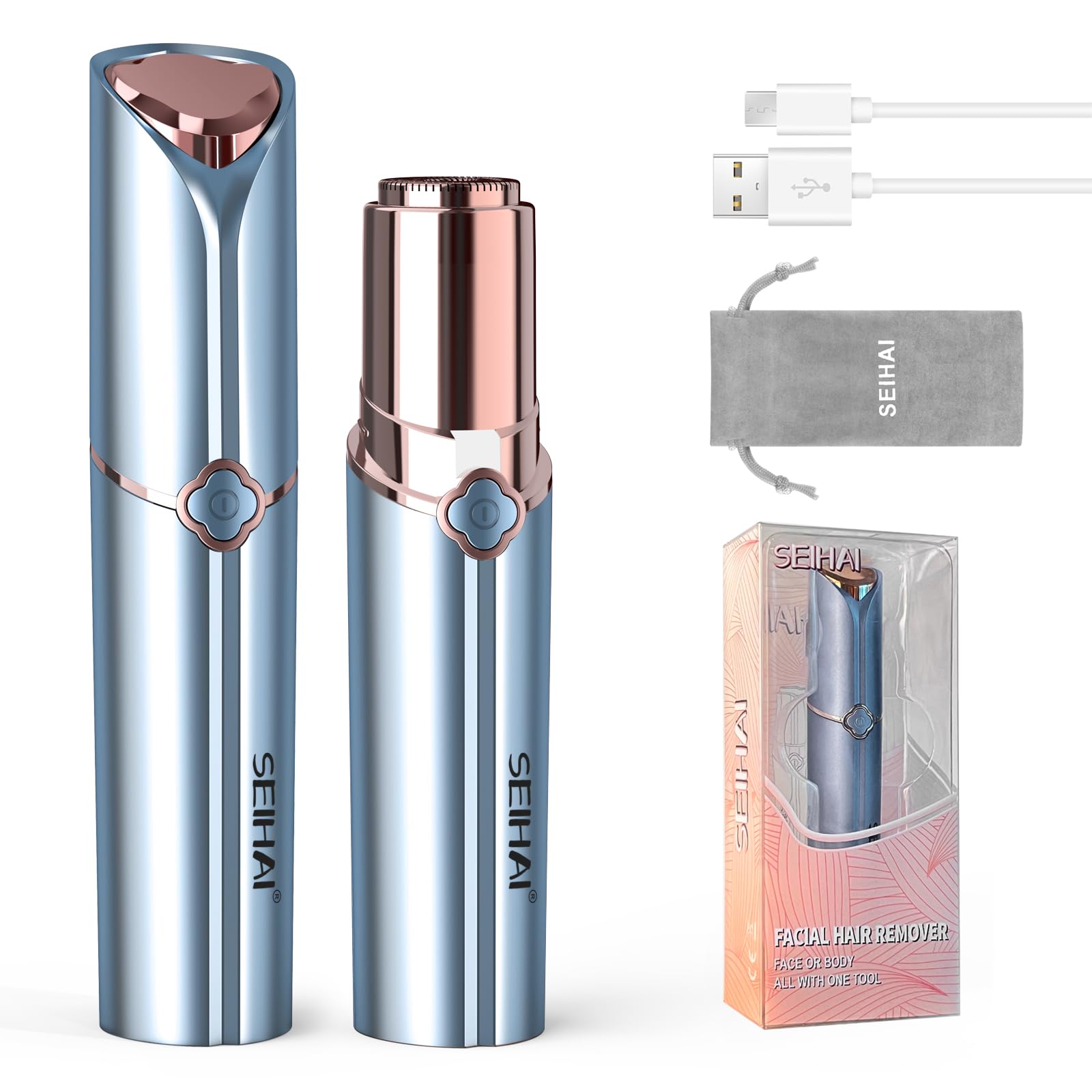 Facial Hair Remover for Women, SEIHAI Rechargeable Hair Removal Device,Upper Lip, Chin, Face Hair Remover Peach Fuzz Remover