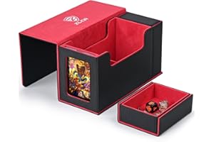 ZLCA Card Deck Box with Display Window,MTG Commander Deck Box Fits 200 Double-Sleeved Cards with Dice Tray & 35pt Magnetic Card Holder-Black&Red