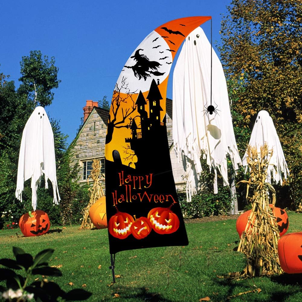 QSUM Halloween Feather Flag Swooper Flag with Pole Kit, Halloween