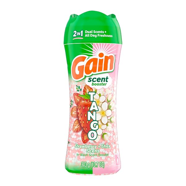 GAIN TANGO 2-IN-1 LAUNDRY SCENT BOOSTER BEADS, STRAWBERRY AND SHEA SCENT, 10.7 OZ, LAUNDRY BEADS WITH DUAL SCENTS PLUS ALL DAY FRESHNESS
