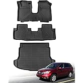 for Honda CR-V CRV 2011-2007 Floor Mats Cargo Liner LX SE EX EX-L Rubber Trunk Carpet All Season Weather Protector Waterproof Anti-Slip Tech,Automotive 2010 2009 2008 Car Interior Accessories Black