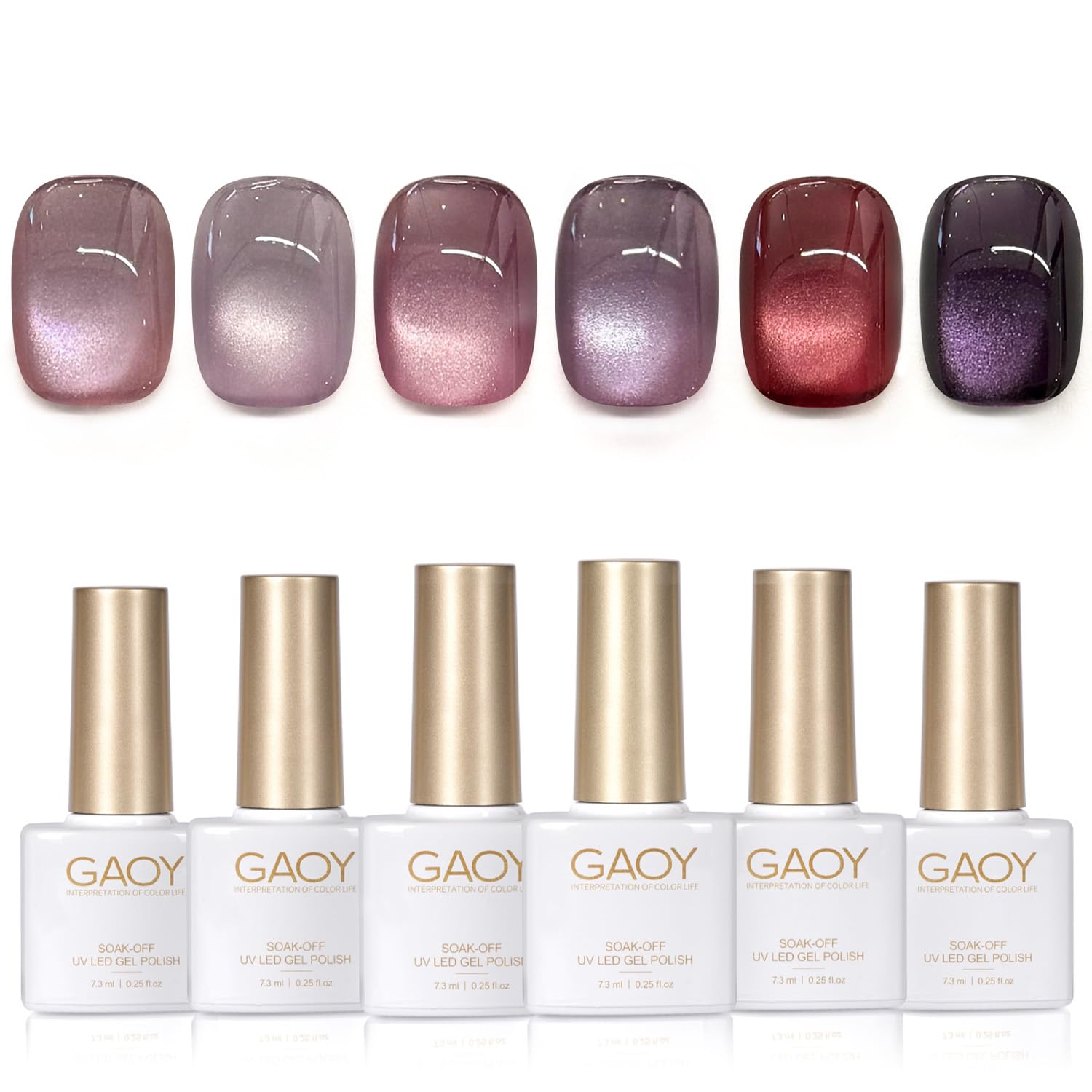 Photo 1 of GAOY Purple Cat Eye Gel Polish Set, 6 Cosmic Violet Shades with Magnetic Glitter Effec, Galactic Glitter Gel for Mystic Nail Art