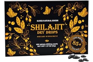 SUPER NATURAL GOODS Pure Shilajit Resin Dry Drops - High Potency, Grade A, 100% Pure & Natural with Fulvic Acid & 85+ Trace Minerals | Better Energy Metabolism & Immune Support | 180 Easy-to-Take Tablets for Men & Women