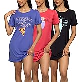 Real Essentials 3 Pack: Women's Short Sleeve Nightgown Dress – Nightshirt Pajama Sleep Shirt Sleepwear (Available in Plus)