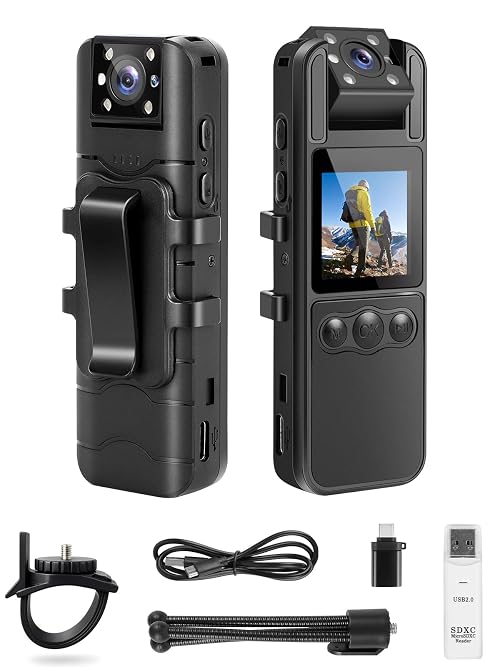 SPIKECAM 64GB Computer-Free Body Camera with Audio and Video, 6 Hrs 1080P Personal Small Camera with Photo, Night Vision, SOS Sound, Wearable Cam for Security, Running, Biking