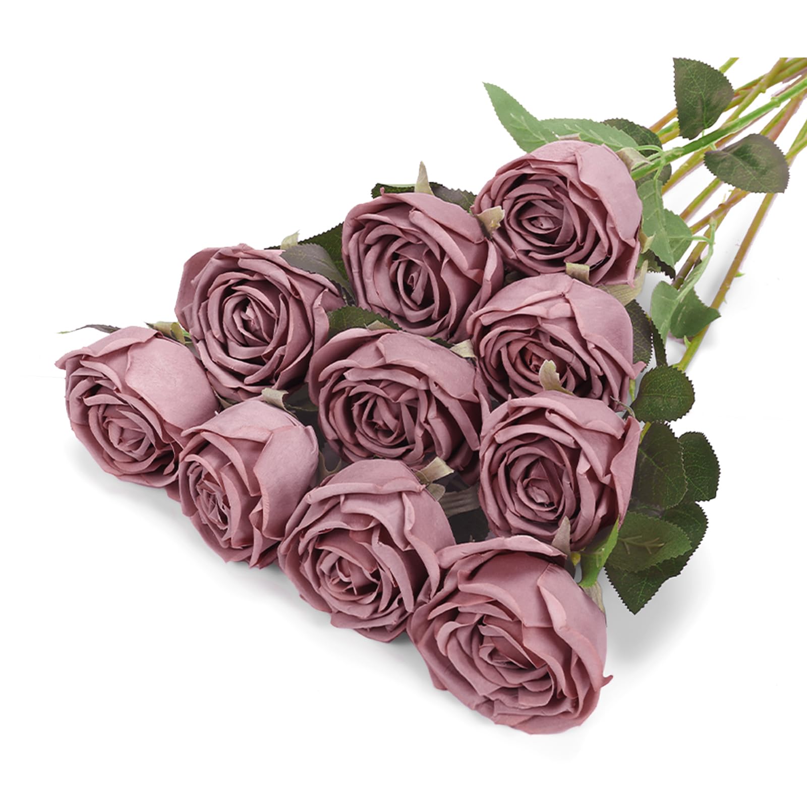 DuHouse 10pcs Fake Roses Artificial Silk Flowers Flower Long Stems Bouquet for Arrangement Wedding Centerpiece Party Home Kitchen Decor(Dusty Rose)
