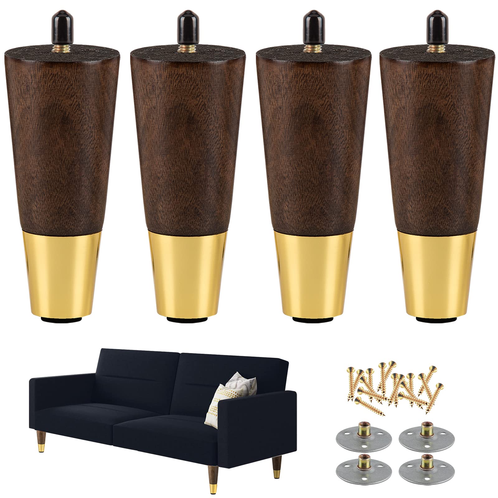 Photo 1 of ALAMHI 5 Inch Wooden Furniture Legs, Tapered Sofa Legs Set of 4, Mid Century Modern Desk Legs, Replacement 5" Couch Legs Ottoman Leg(Brown)