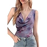 GERT COREL Women's Cowl Neck Sleeveless Top 2026 Sleeveless Ruched Floral Printed Shirts Summer Tank Tops