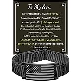 To My Dad Son Husband Man Bracelet, American Flag Bracelets for Men, Black Elastic Stretch Strap Adjustable Jewelry, Gifts for Valentines Christmas Birthday