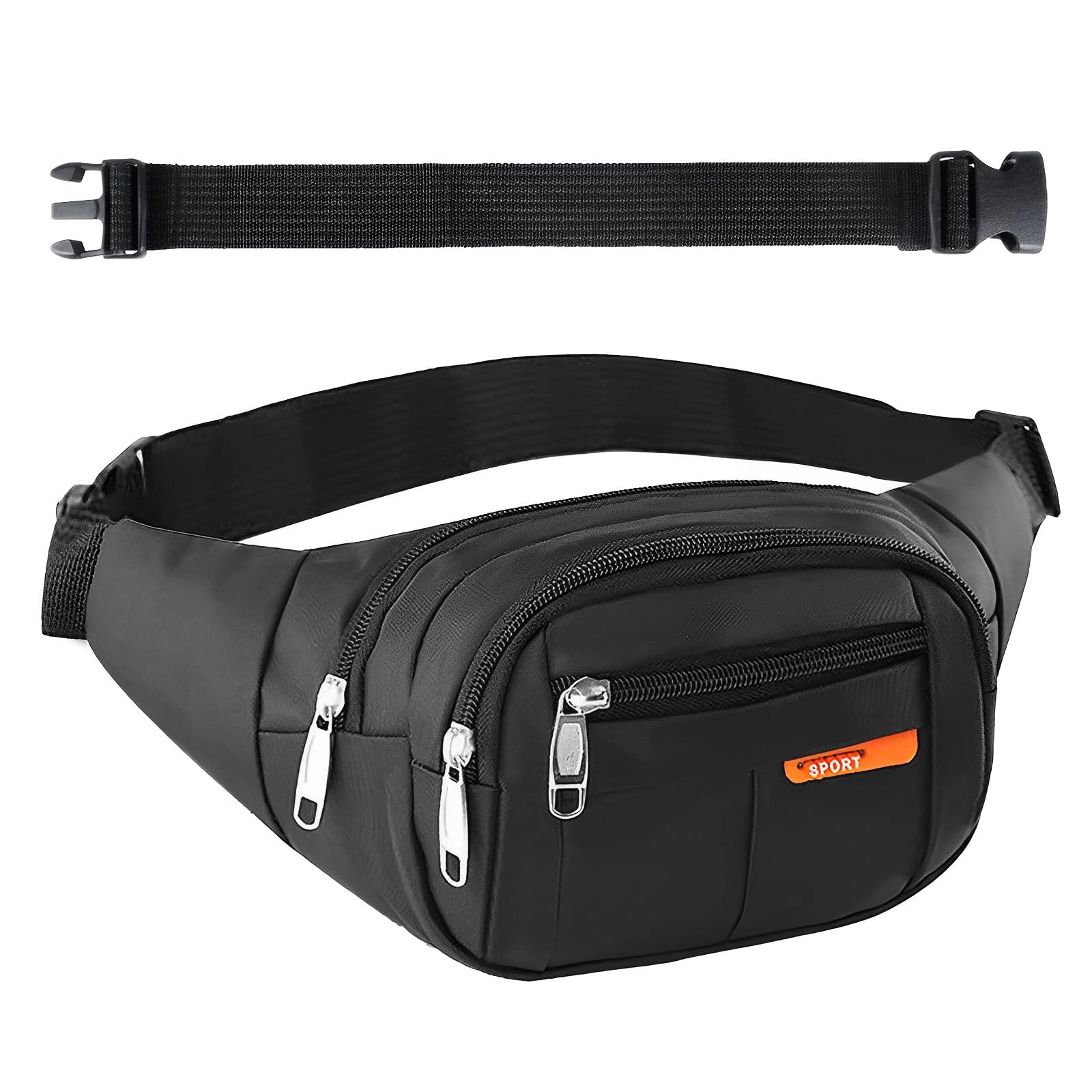 KOMINZZ 4 Pockets Bum Bag Fanny Pack Bumbags for Ladies Large Capacity Waist Bag Waist Packs Mens with 35cm Extended Belt for Sport Dog Walking Running Hiking Cycling Travel (Black)