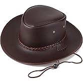 Cowboy Hats for Men and Women, Western Leather Outback Wide Brim Rain Cap