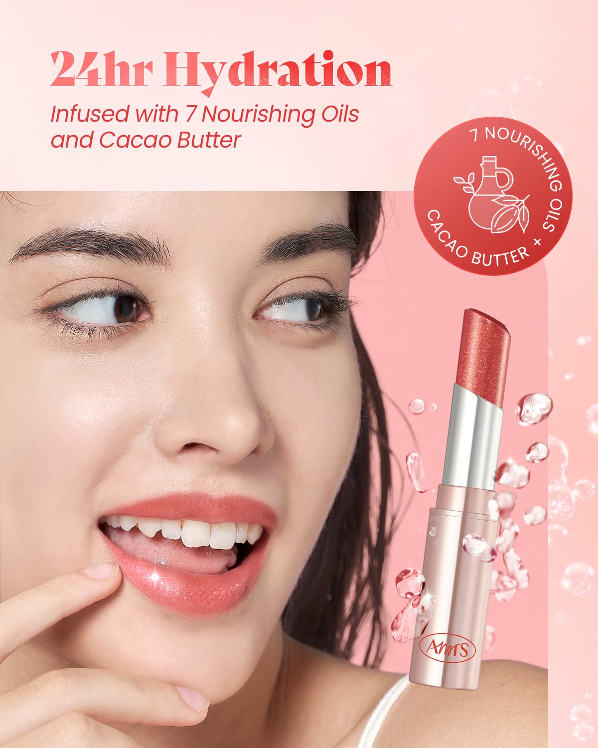 AMTS Tinted Lip Balm - Rosy Lights | Hydrating Glitter Lipstick | Pearl Shimmering Daily Lip Makeup for dry, cracked, chapped lips | korean beauty Moisture Lip Tint