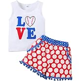 LYSMuch 12M-8Y Toddler Baby Girls Shorts Outfits Love Baseball Print Vest T-Shirt Tops Tassel Pants Summer Clothes Set