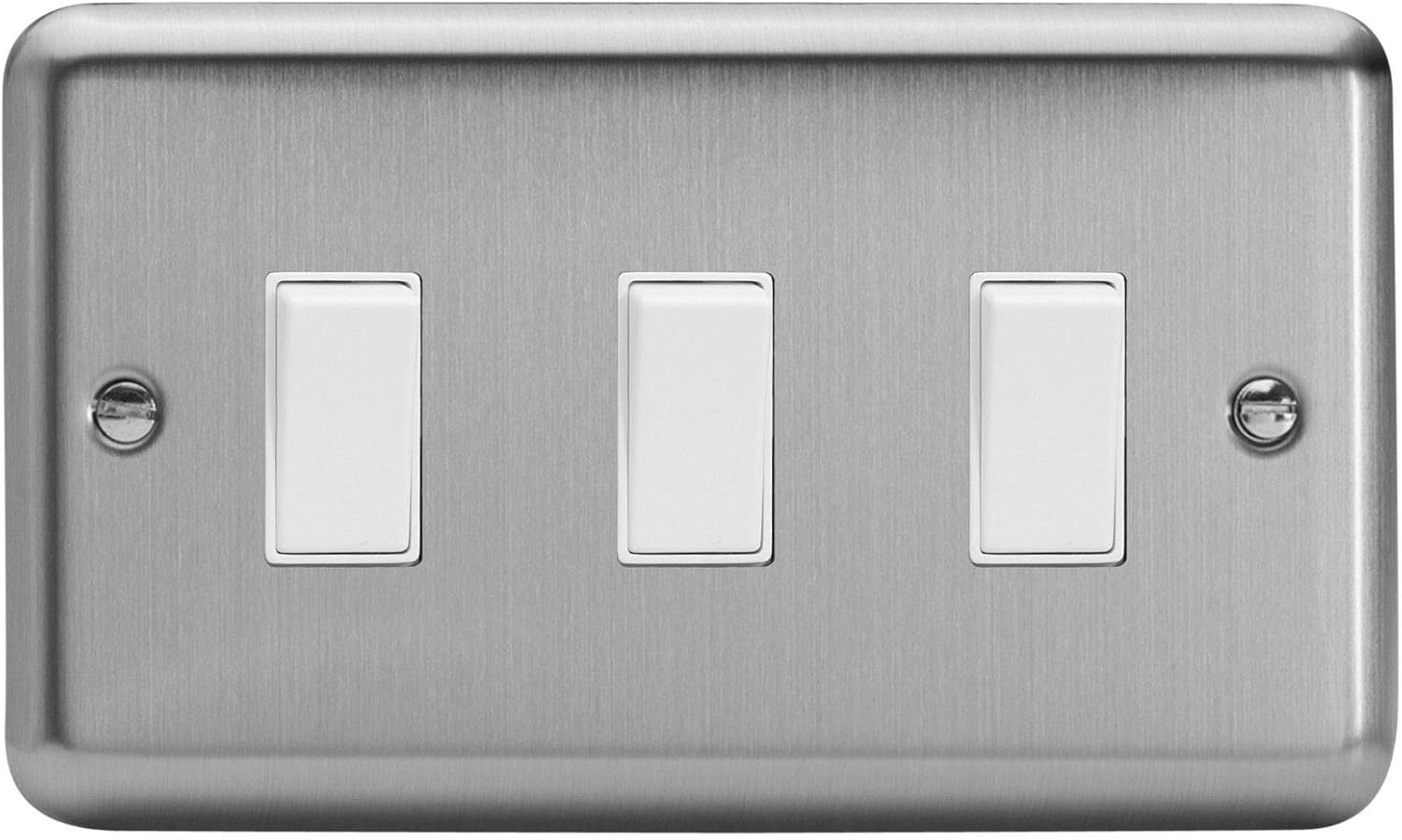 Varilight Triple Light Switch 2-Way Twin Plate - Value Matt Chrome With White Rockers, 88x148x25mm