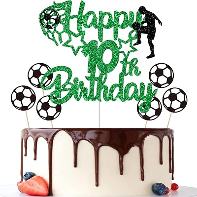 Gidobo 10th Birthday Cake Toppers Football Green Glitter Boys