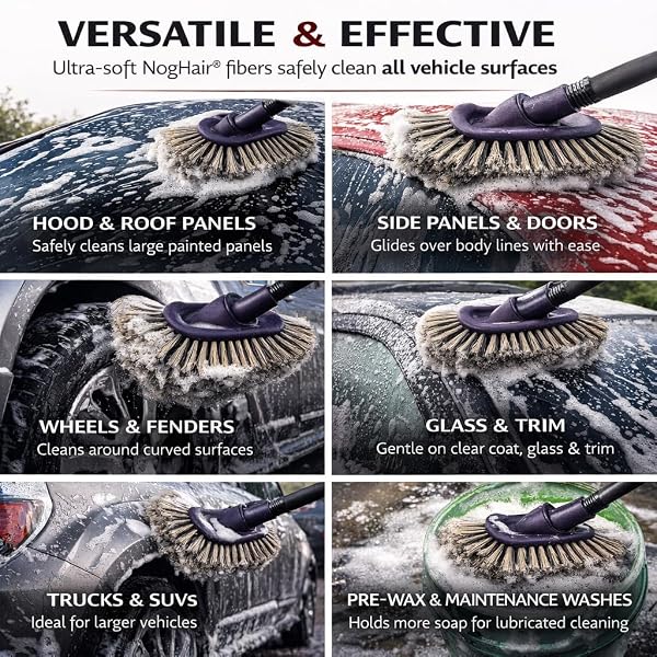 HI-TECH NOGHAIR WASH BRUSH – 14″ MULTI-LEVEL CAR WASH BRUSH TB-14X3CR – SOFT BRISTLES FOR SCRATCH-FREE CLEANING – FOR CARS, TRUCKS & SUVS – FITS THREADED HANDLE