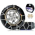 Snow-Chains Auto Fixing 1 Min Quick Fit Easy Installation Tire-Chains, Portable Reusable Universal Emergency Tire Traction Chain for Passenger Car, Pickup Trucks and SUV - Set of 2