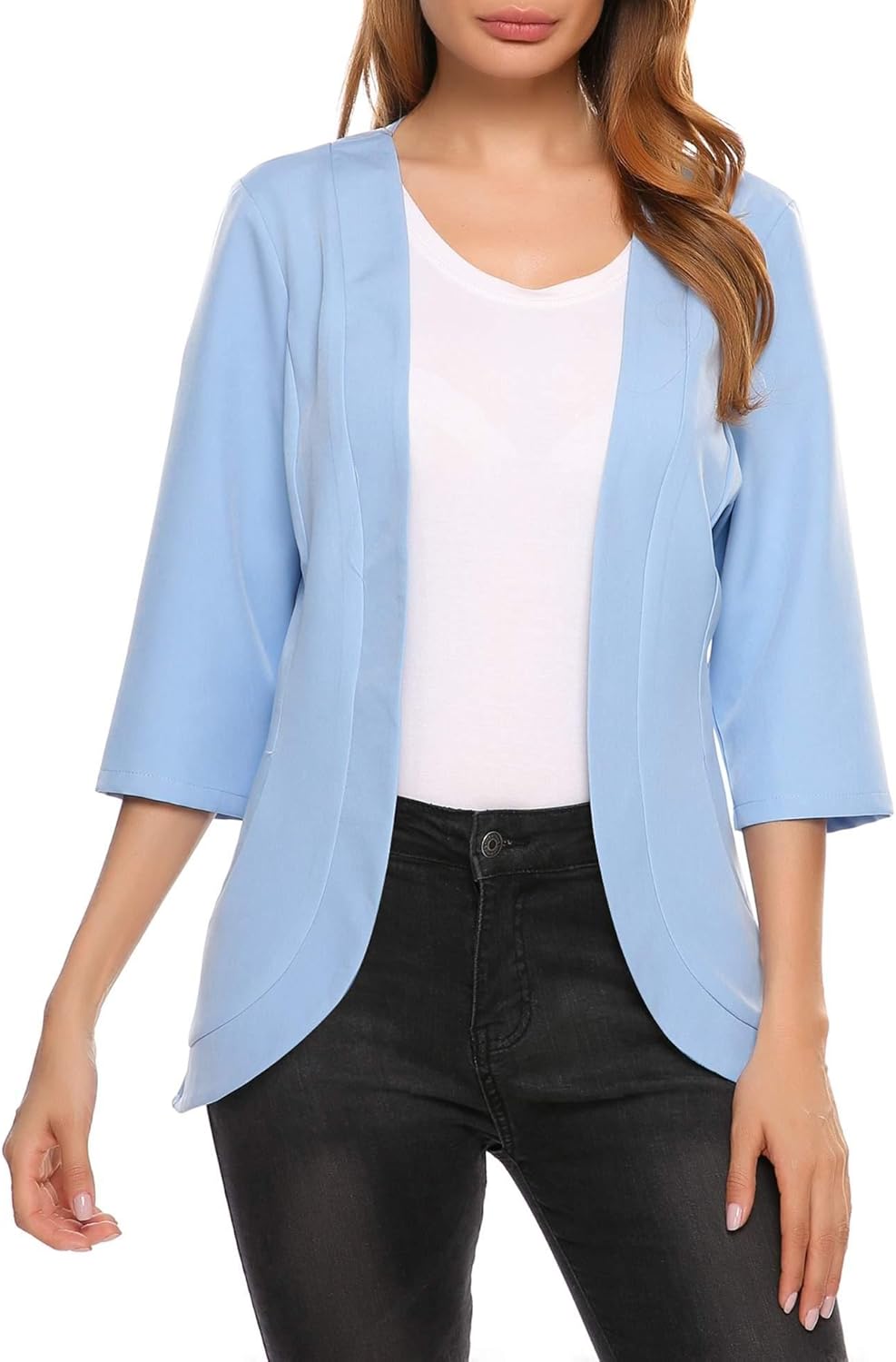 Yealsha Women S Lightweight 3 4 Sleeve Open Front Light Blue Blazer Jacket L Amazon Ca Clothing Accessories
