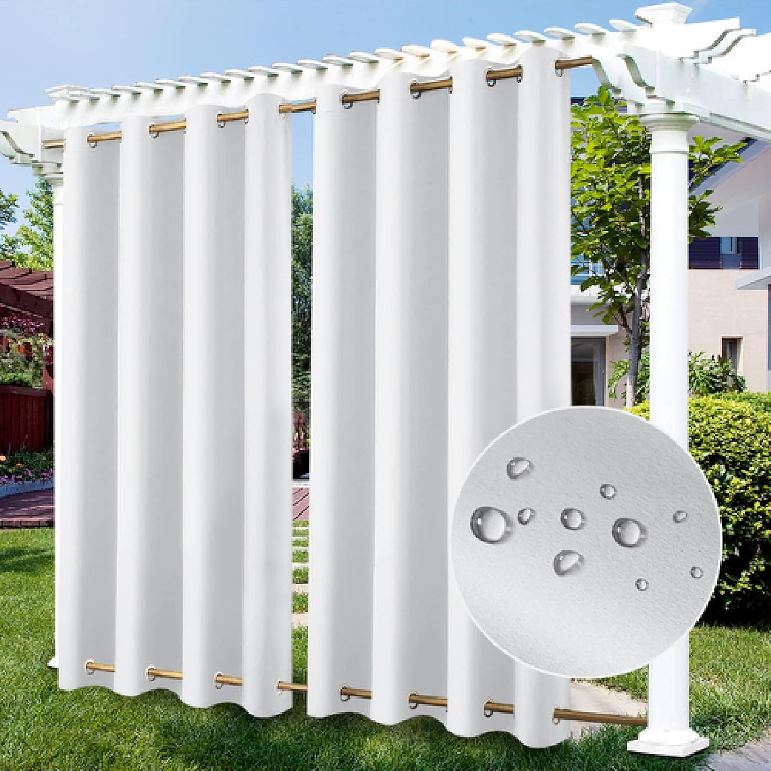 Outdoor Curtains - ZJXSNEH Patio Outdoor Curtain Sun Block Windproof Window Curtains Waterproof Blackout Curtains for Garden Bedroom Drapes Porch Gazebo White(Width x High) 69.68