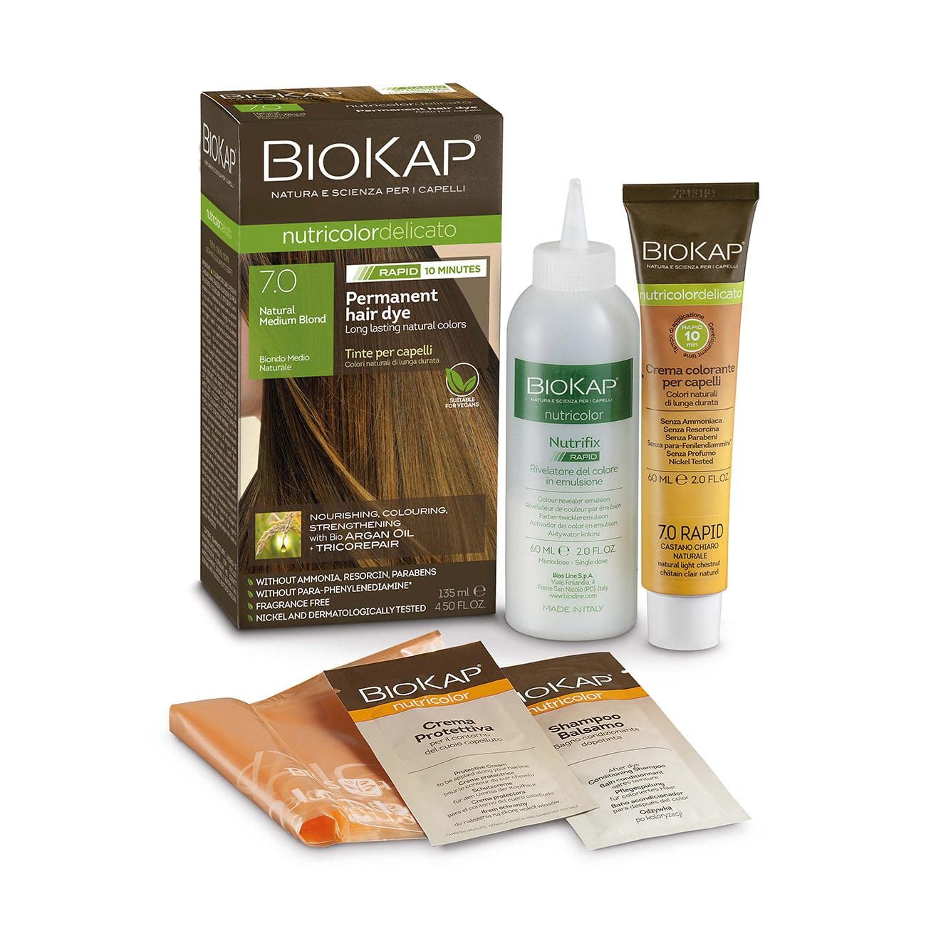 BioKap Natural Medium Blond 7.0 Rapid Permanent Hair Colour Organic & Vegan Formula for Sensitive Skin 135ml