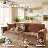 Yeahmart Thick Velvet Sofa Cover 3 Seater Premium Stretch Khaki view 2