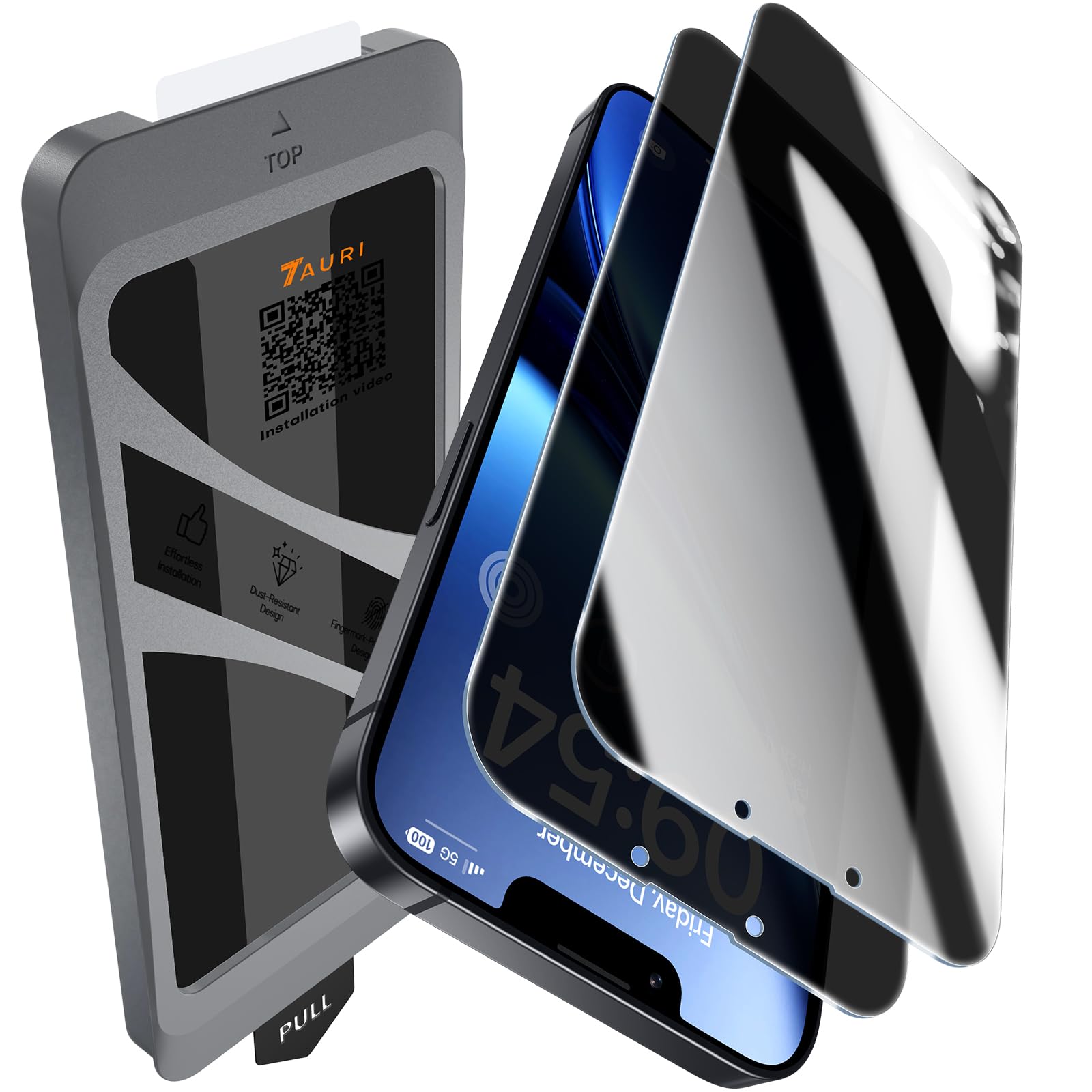 TAURI 2 Unidades Antiespia Mica Completa Protector de Pantalla para iPhone 16e 6.1" con Herramienta de Auto-Instalación Sin Polvo, Vidrio Templado, Libre de Burbujas, Resistente a Rasguños