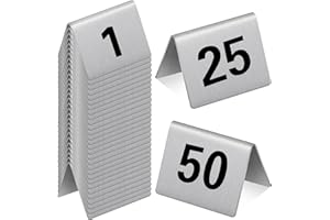 Wenqik Stainless Steel Table Numbers Tent Style Restaurants Table Number Card Tent Cards for Cafes Bars Party Banquets Food Service Wedding Evidence Markers Supplies (Black)