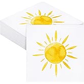 Aodaer 48 Pieces Disposable Sun Paper Napkins Sunshine Birthday Decorations Sun Party Napkins Cocktail Dinner Napkin Set 13" x 13" Unfolded Tableware Napkins for Sun Birthday Party Supplies
