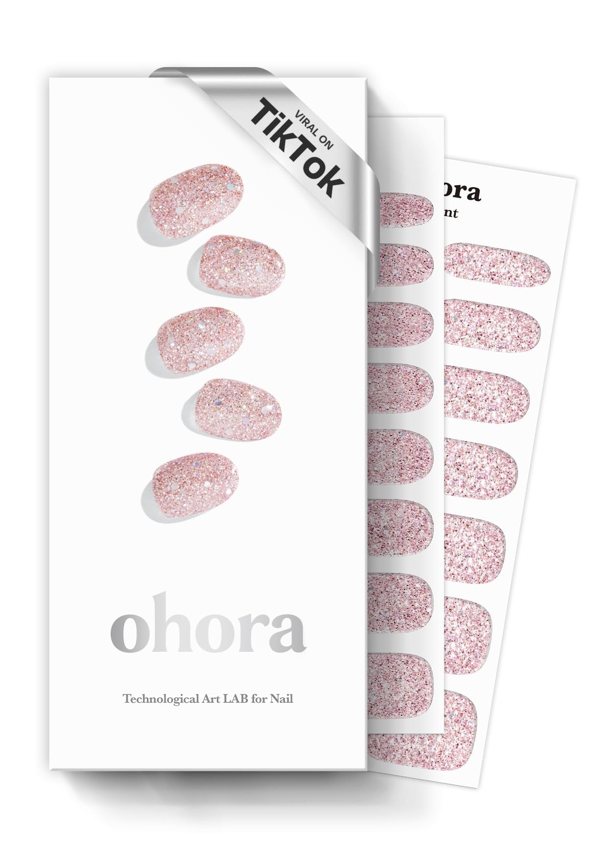 Photo 1 of ohora Semi Cured Gel Nail Strips (N Pixie Dust) - Nude, Glitter, Works with Any UV/LED Lamps, Salon-Quality, Long Lasting, Easy to Apply & Remove - Includes 2 Prep Pads, Nail File & Wooden Stick