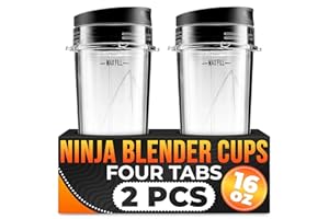 KETAR 2Pcs Single Serve Blender Cup with Lid - 16 Oz Cup Blender for Smoothies Ninja Blender Cups Replacement - 4 Tabs Single Serving Blender Bottle Lid For Bl770 Bl780 Bl660 Bl740 Nutri Ninja Blenders