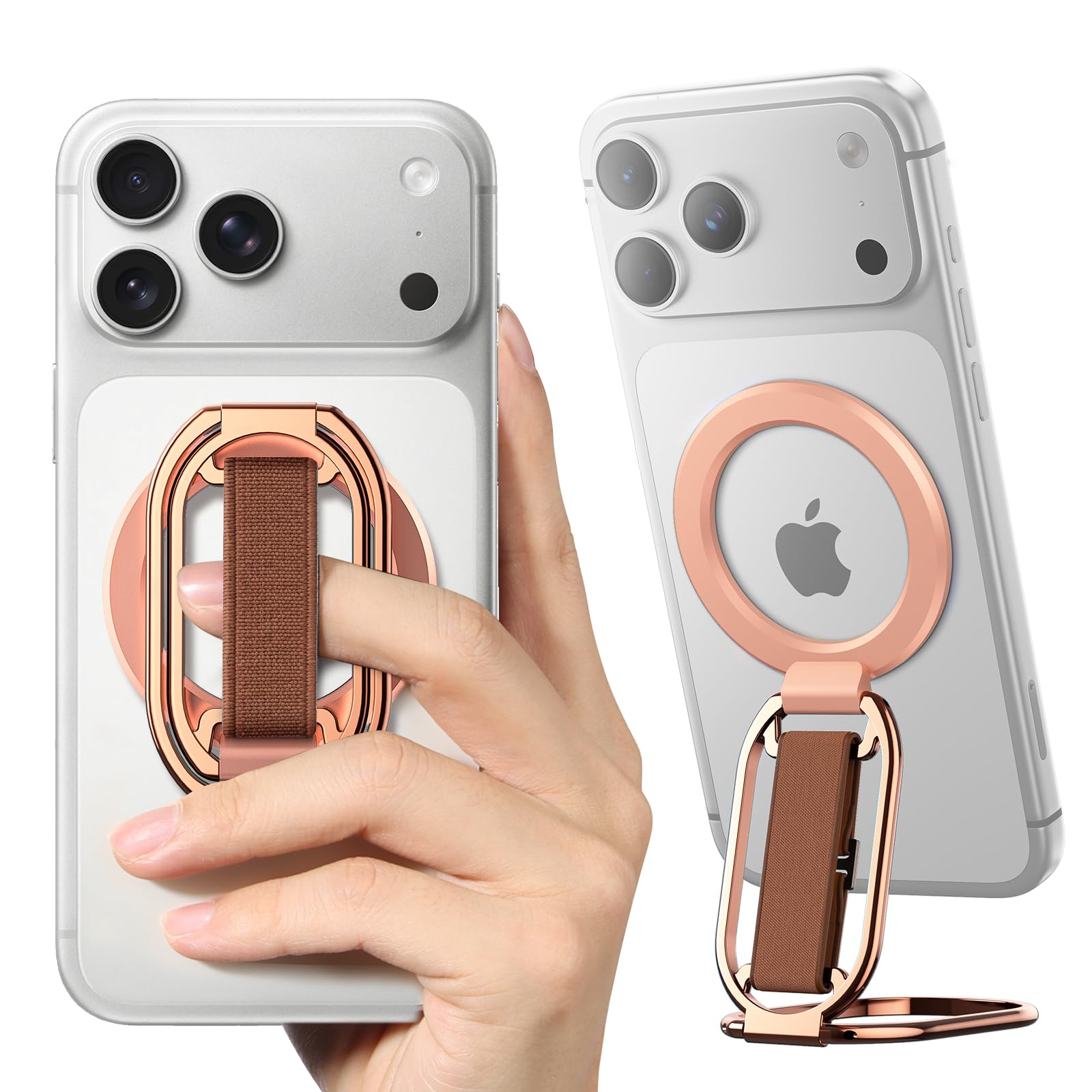 Photo 1 of [2025 Newest] SUPERONE for Magsafe Phone Grip for Magnetic Kickstand Compatible with Mag Safe Finger Loop, 4-in-1 Phone Ring Holder Strap for Magnetic iPhone 17/16/15/14/13/12 (Rose)