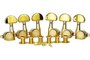 Guyker 6Pcs Guitar Locking Tuners (3L + 3R) – 1:21 Lock String Tuning Key Pegs Machine Heads with Half-Circle Handle Replacement for LP SG Style Electric, Folk or Acoustic Guitars – Golden