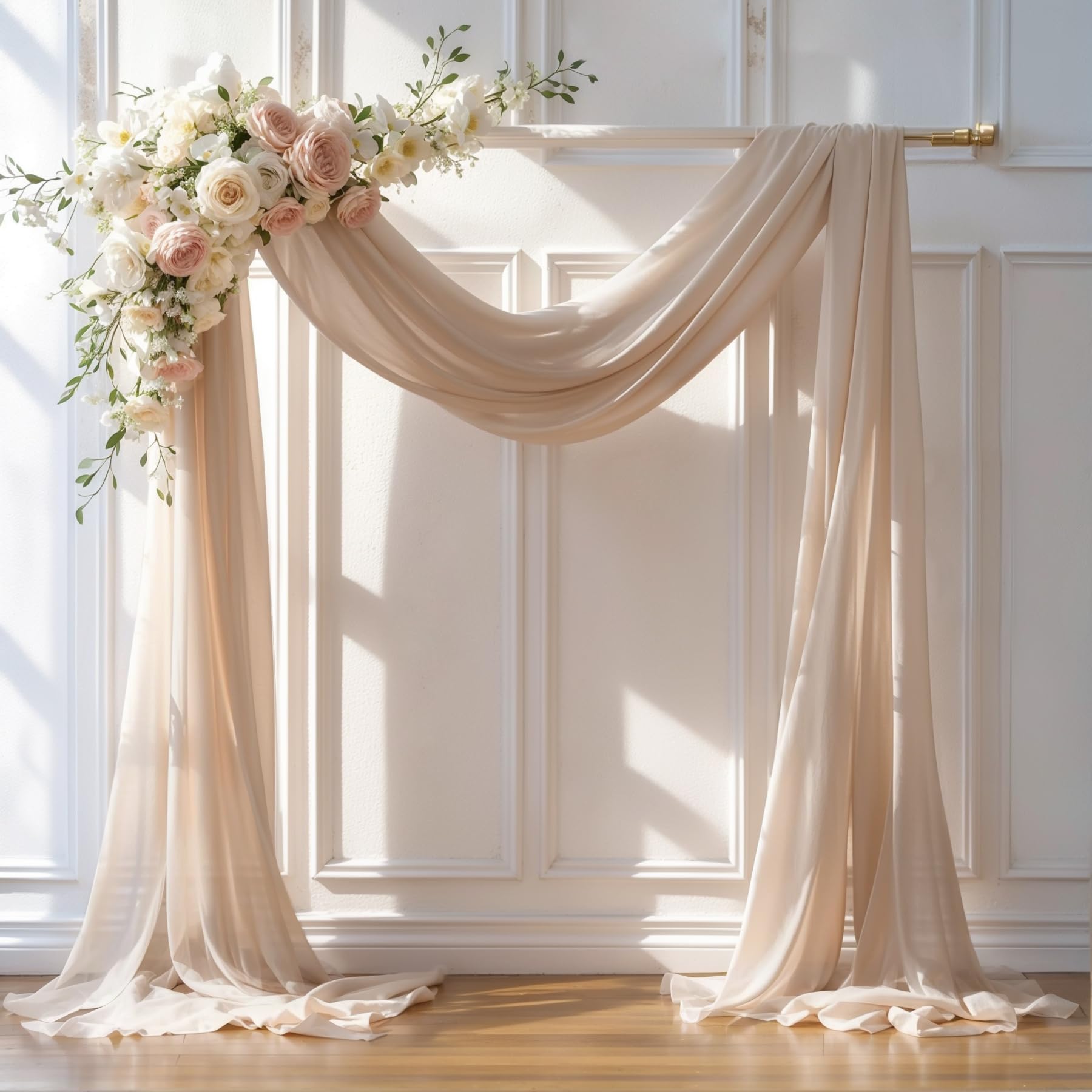 Photo 1 of Wedding Arch Draping Fabric, 1 Panel 28" x 19Ft Deep Champagne Arch Drapes Sheer Backdrop Curtain for Wedding Ceremony Party Ceiling Decor
