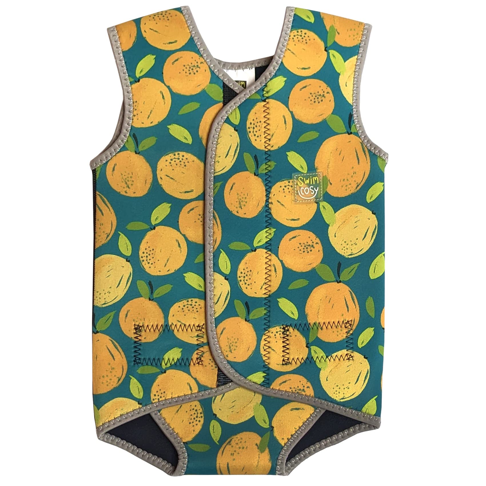 Swim Cosy Baby/Toddler Wetsuit Vest with UPF50 - Neoprene Wrap around design for Boys/Girls 0-3 years - Unicorns, Dinosaurs, Ducks (Orange Splash, LARGE 18-30 Months)