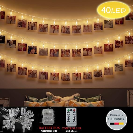 LED Foto Clips Lichterketten, Looyat 40 Photo Clips 5M Fernbedienung Batteriebetriebene Dimmbare Foto-Display Starry Lampe mi