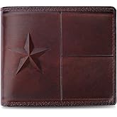 MUXILING Full Grain Leather Bifold Wallets, RFID-Blocking for Western Men, Rodeo Wallet with 10 Slots (Wine Red, Stars), Gift for Men