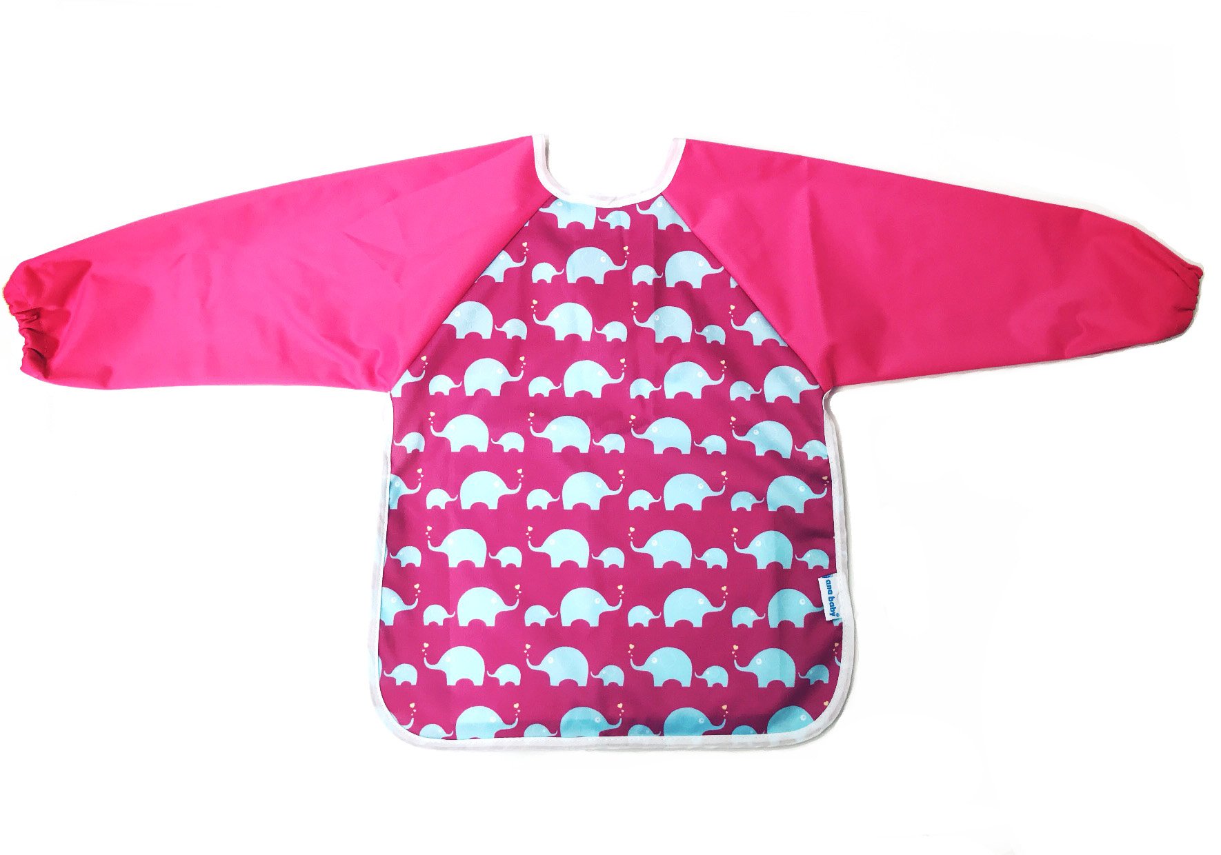 ana wiz Premium Soft Long Sleeve Water Resistant Washable Baby Toddler Bib with Reversible Pocket, Perfect for Feeding and Messy Play (Pink Elephant)