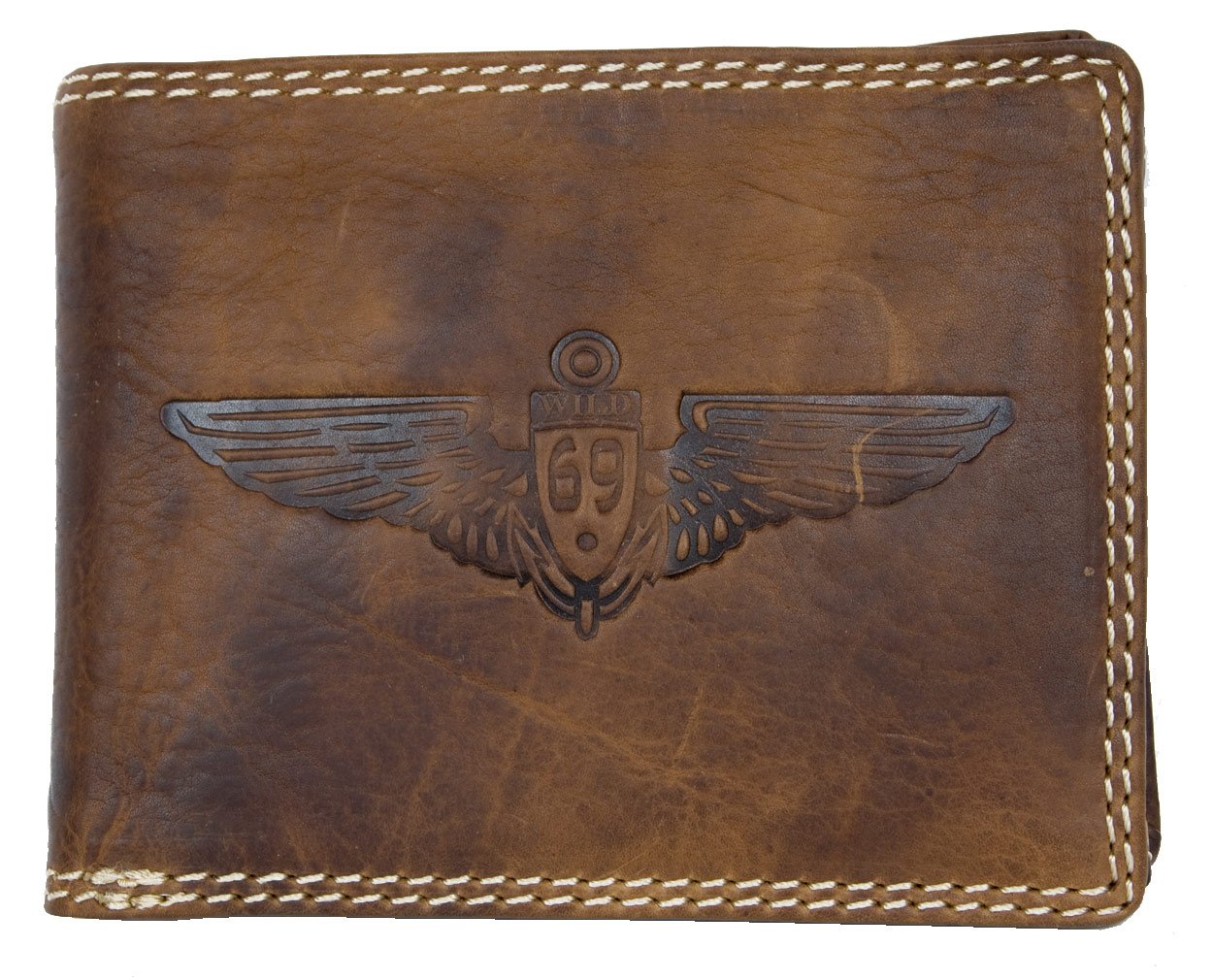 Men's Natural Strong Glazed Genuine Leather Wallet Pedro with Wing