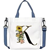 Monogrammed Tote Bag for Women - Small Canvas Tote Bags Personalized Gift for Women,Initial Canvas Bag for Bridesmaids,Mom,Teacher,Sister Utility for Beach,Birthday,Wedding,Everyday Use Letter K
