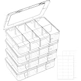 Mauproy 8 Grids Plastic Organizer Box with Adjustable Dividers, 4 Pack | Small Tackle Boxes, Mini Bead Organizers with Hinged Lid and Labels, for Crafts, Jewelry, Small Items