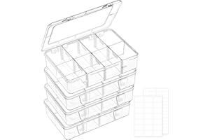 Mauproy 4 Pack 8 Grids Bead Organizer and Storage, Clear Plastic Storage Containers with Removable Dividers and Labels Small Tackle Box Organizer for Jewelry Crafts Electronics Small Parts
