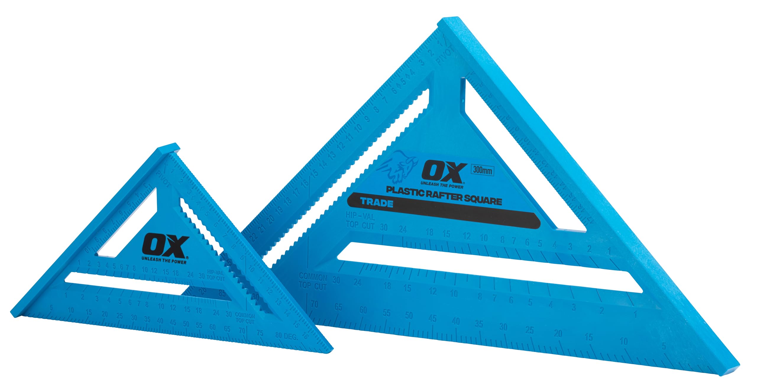 OX Trade 2pc Rafter Square Set – 180mm & 300mm, Heavy Duty ABS Plastic Roofing & Carpentry Squares with Easy-Read Graduations & Wide Base for Accurate Marking, Cutting & Saw Guide Use, OX-T433702