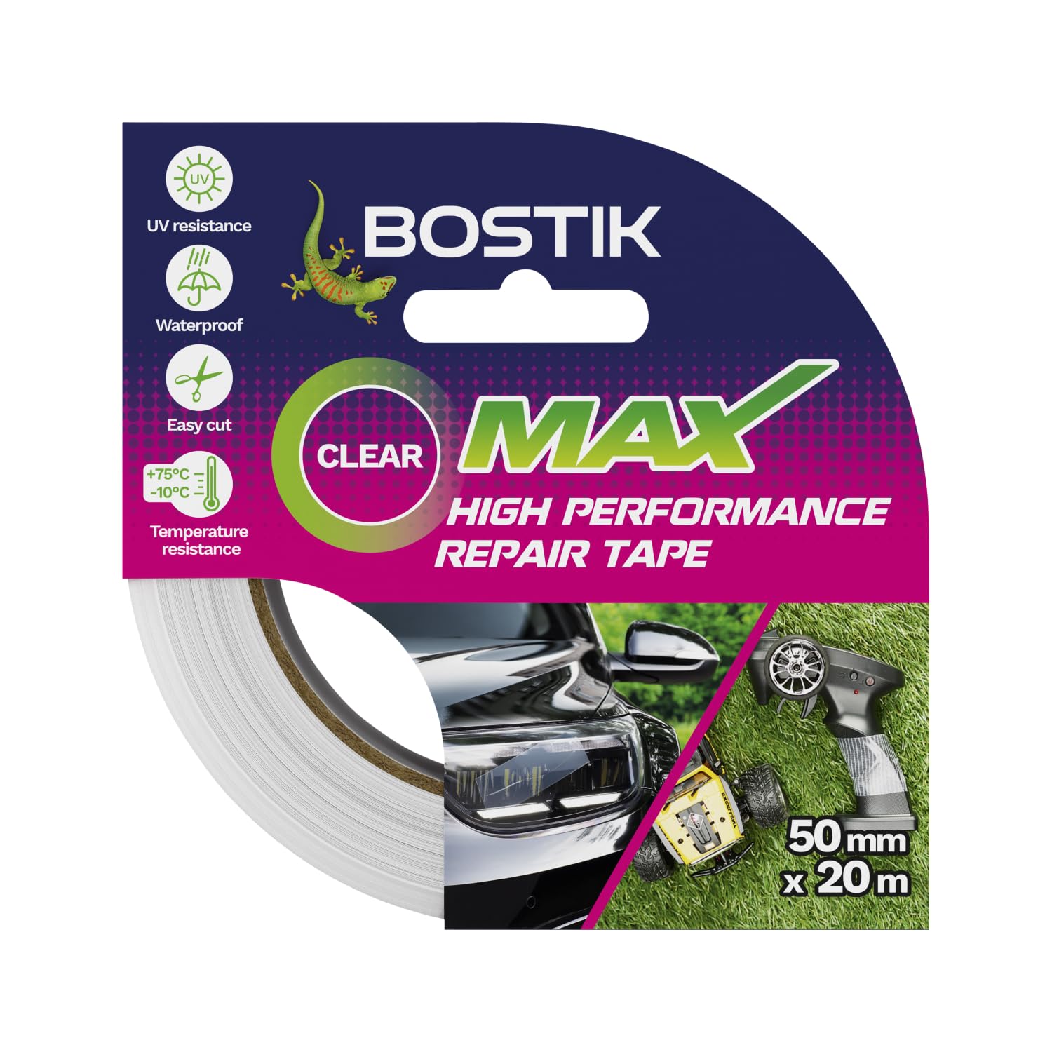 Bostik Max Repair Tape Clear - 50mm x 20m Roll - Ultra Strong Waterproof Duct Tape - Maximum Bond Strength - Heat Water & UV Resistant - Indoor & Outdoor Use