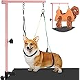 getlstub Dog Grooming Arm with Pet Grooming Hammock, 35" Pet Grooming Table Arm with Adjustable No Sit Haunch Holders, Dog Grooming Stand with Loop Noose for Small and Medium Pets, Pink