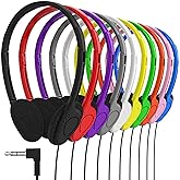 Maeline Bulk Classroom Headphones for Students, 10 Pack On-Ear Wired Headsets, Adjustable, Lightweight, 3.5mm Plug, School Testing, Library, Travel, Labs – Multi Color