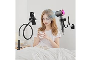 LILANZo 2-in-1 Gooseneck Phone Holder for Bed & Blow Dryer Stand – 360° Flexible Long Arm, Cell Phone Stand for Desk/iPhone/Kindle, Overhead Mount for Desk, for Seniors, Mom, Creator
