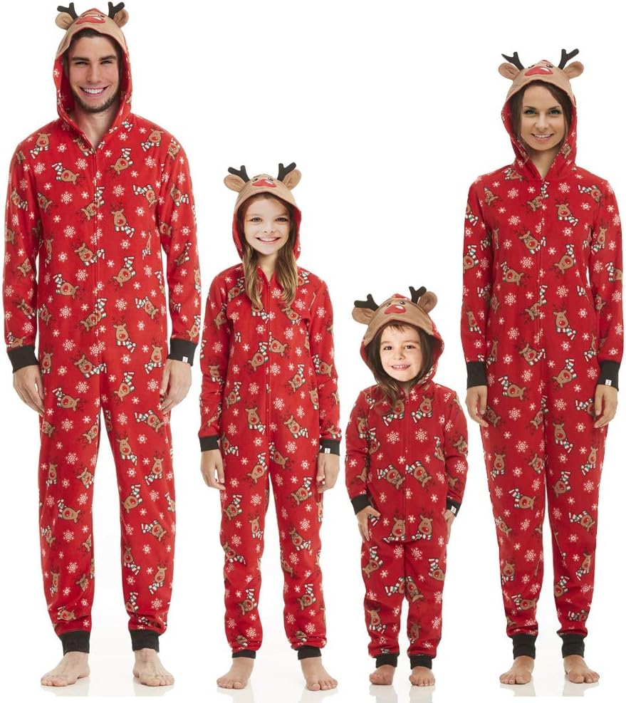 Family Matching Christmas Pajamas Set Sleepwear Jumpsuit Hoodie with Hood for Family